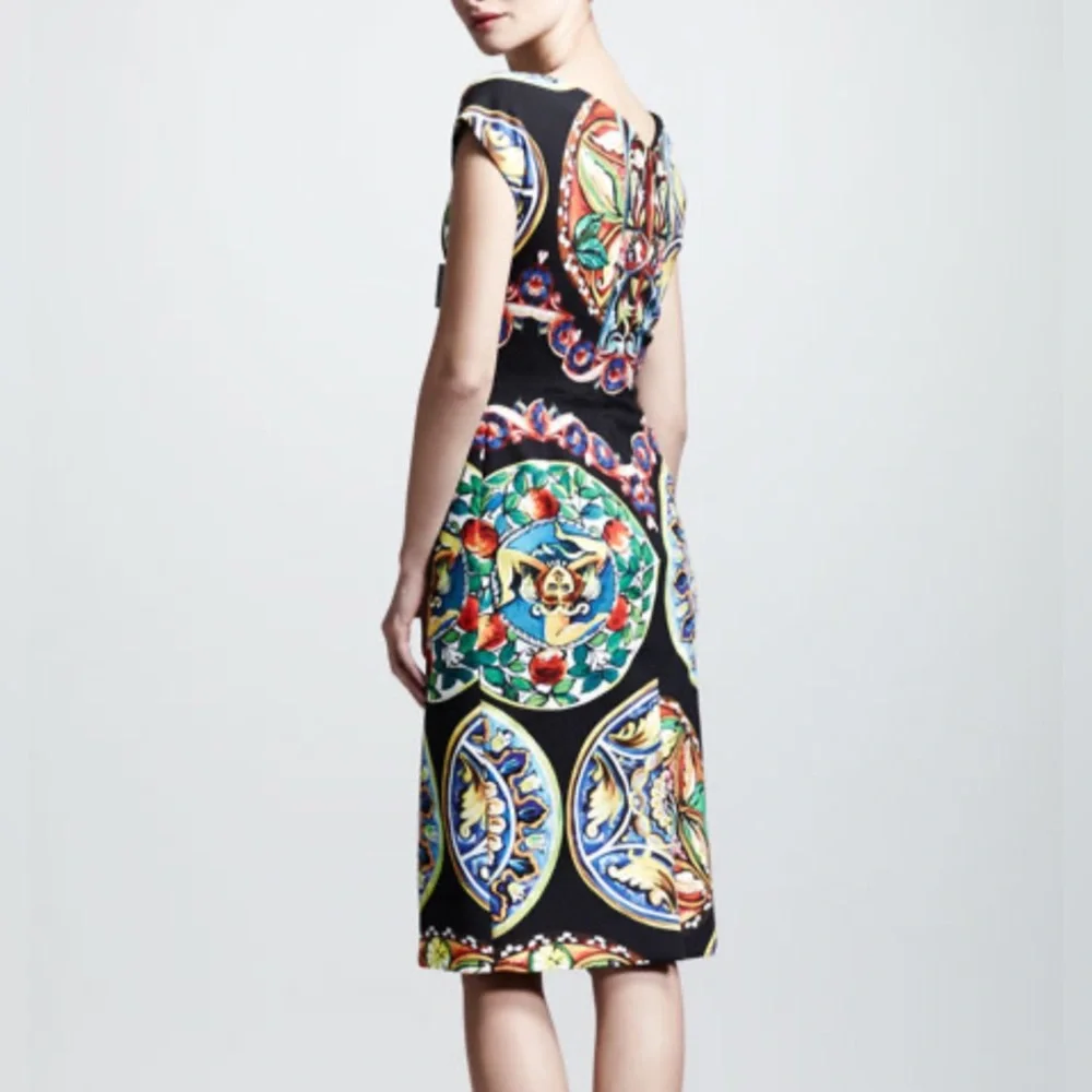 NWOT Dolce & Gabbana Ceramic-Print CAP-Sleeve Dress - Picture 3 of 6